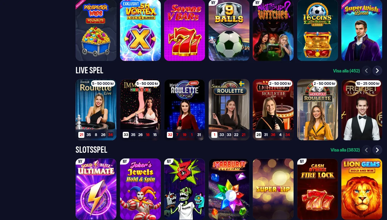 Swipers slotlobby med över tretusen spel