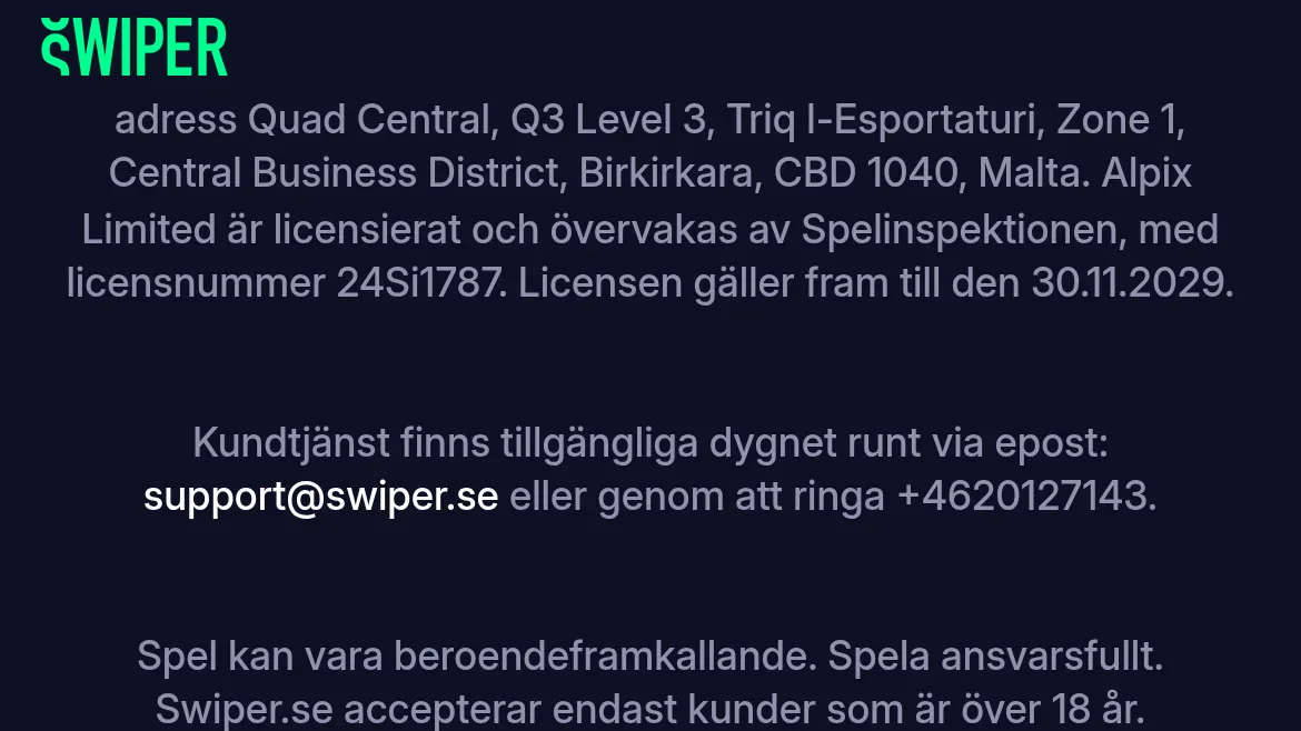Swipers sidfot med licens 24Si1787 från Spelinspektionen