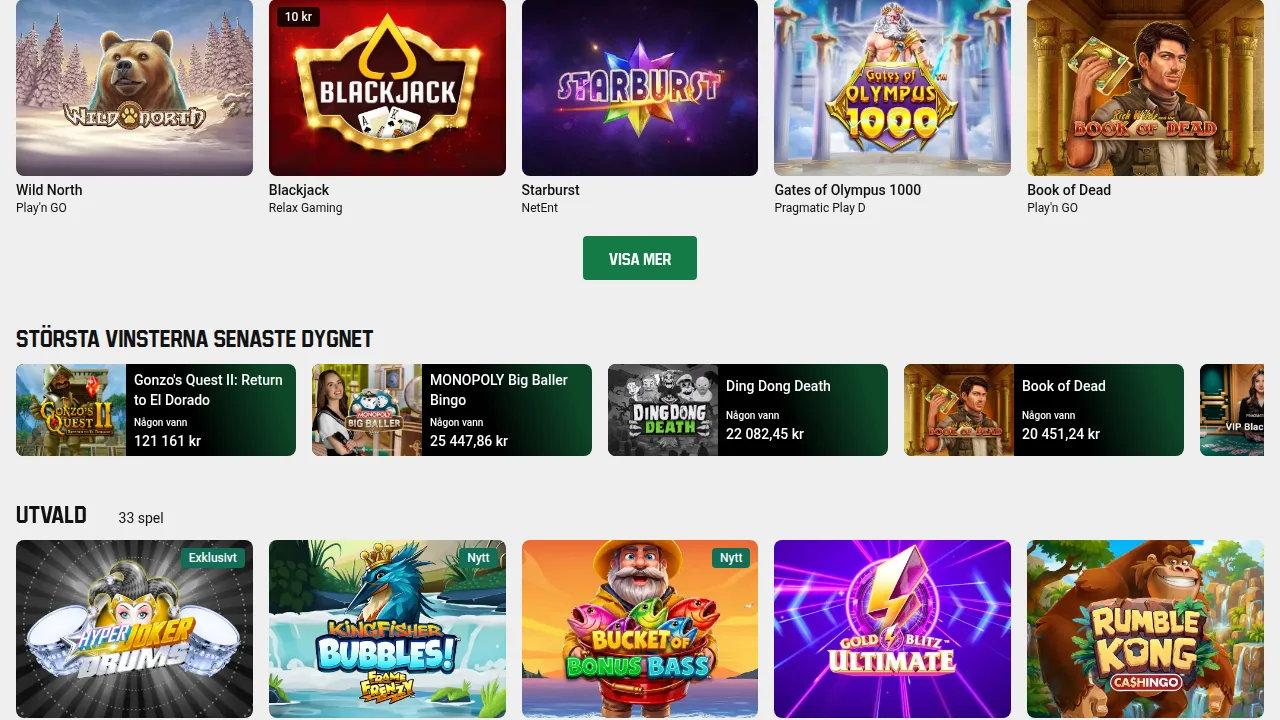 Slotlobbyn hos Unibet med populära automatspel