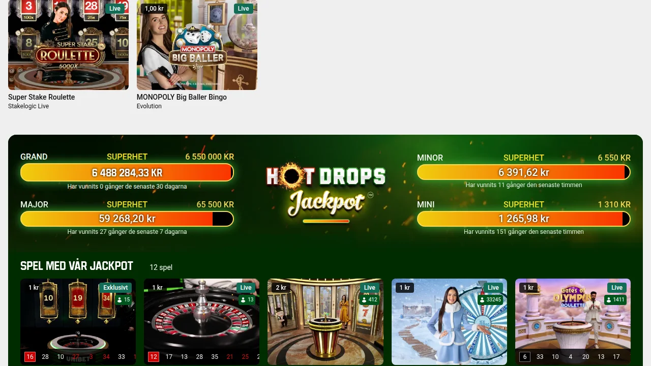 Živé casino Unibet s nabídkou stolů s živými krupiéry