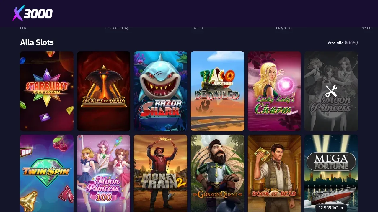 X3000 slotlobby med spel från flera leverantörer