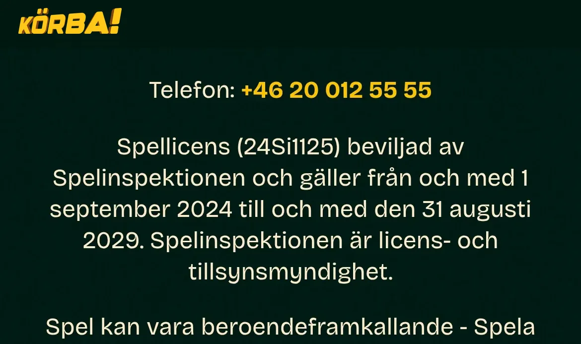 Körba (xn--krba-5qa) licensinformation från Spelinspektionen