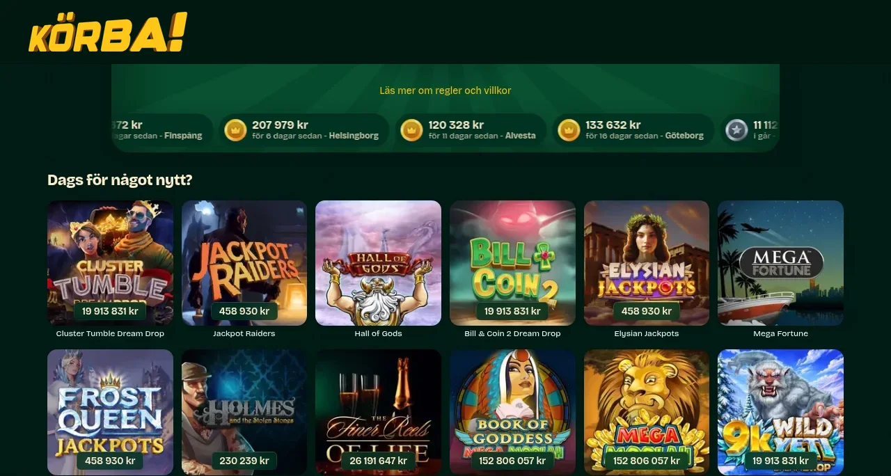 Körba (xn--krba-5qa) lobby längre ned med fler spel
